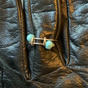 Silver color turquoise baubles twist ring